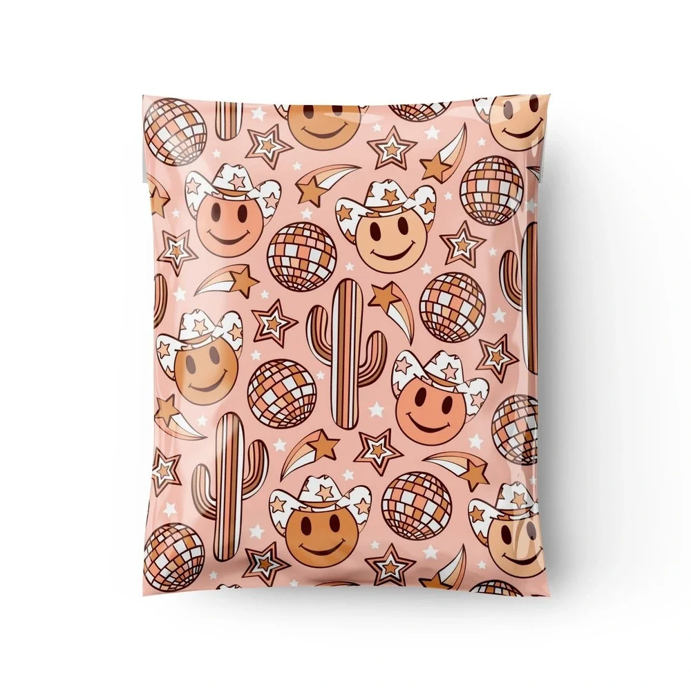Western Smiley Face Poly Mailer 14.5x19 Inch 100 Pack Shipping Supplies Bohemian
